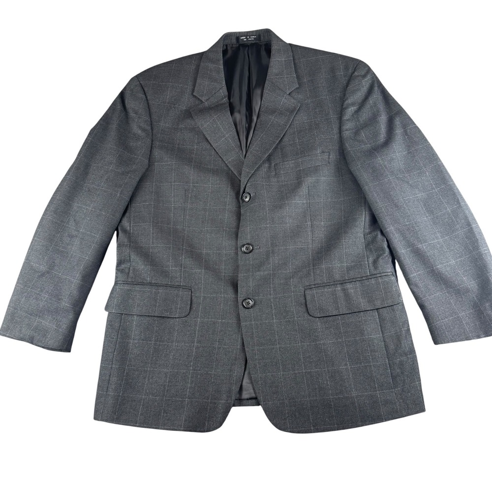 Abriani Mens Grey Windowpane Wool Blazer Sport Coat 40R 603R253 Charcoal